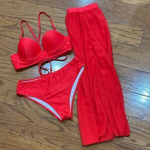Amazon Red Bikini Set with Cover-Up
